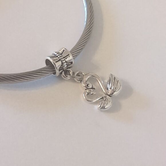 Silver Swans Dangle Charm for Pandora Style Bracelet - Picture 3 of 4
